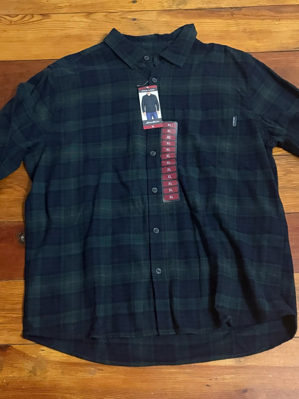 Eddie Bauer Navy and Dark Green Plaid Button-Down Shirt